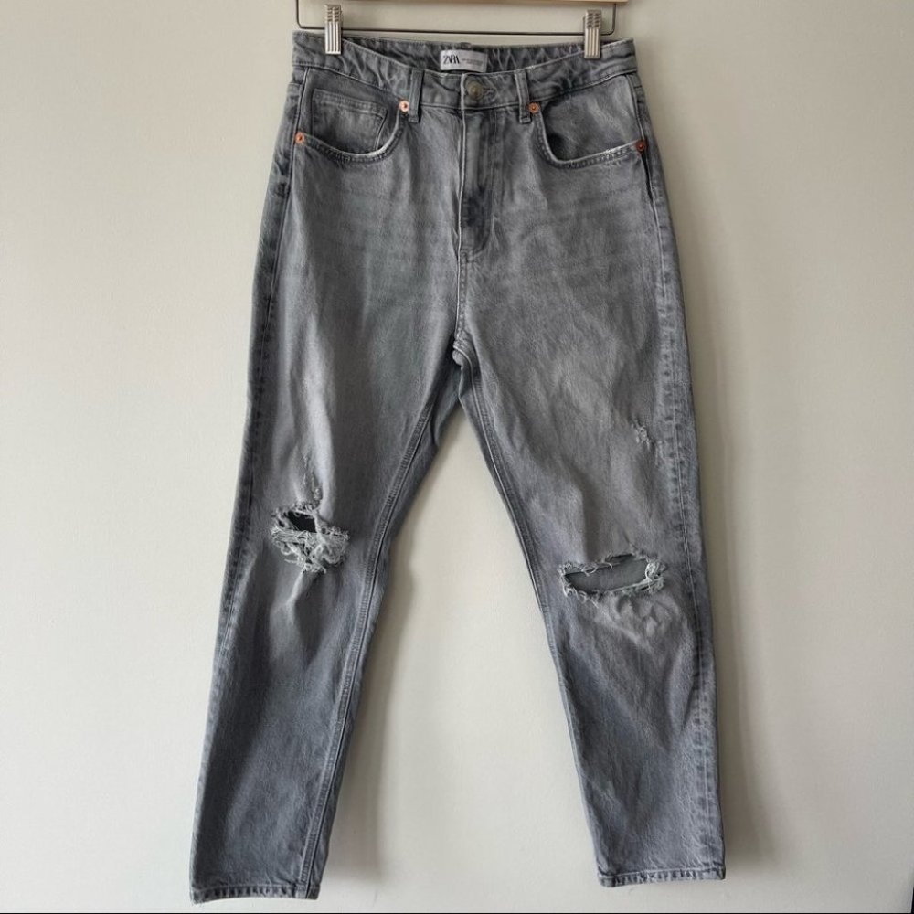❌SOLD❌ 𝅺Zara high rise slim straight grey jeans distressed women's size 8 - Picture 6 of 13